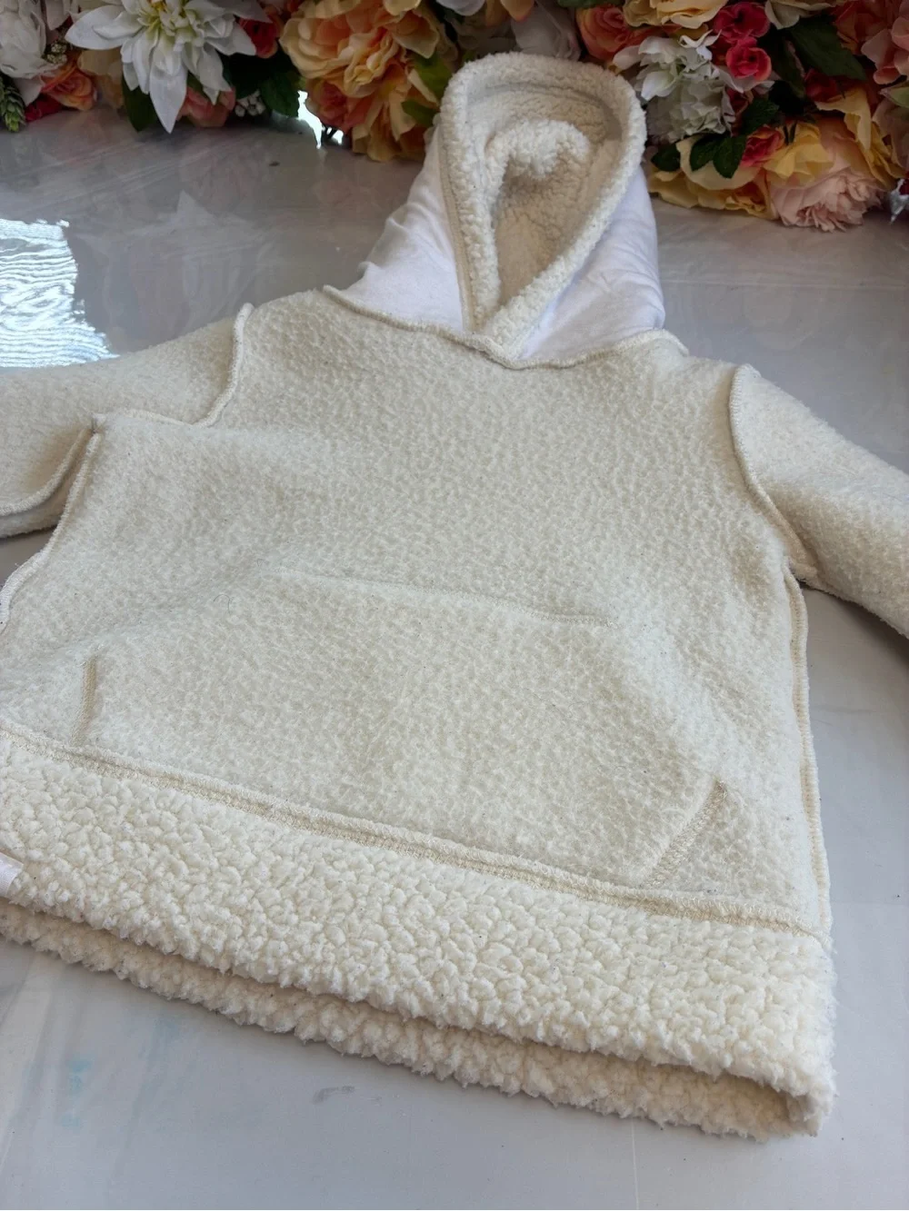 babyGap Sherpa Fleece Pullover Hoodie Ivory 18-24M Kangaroo Pocket Toddler